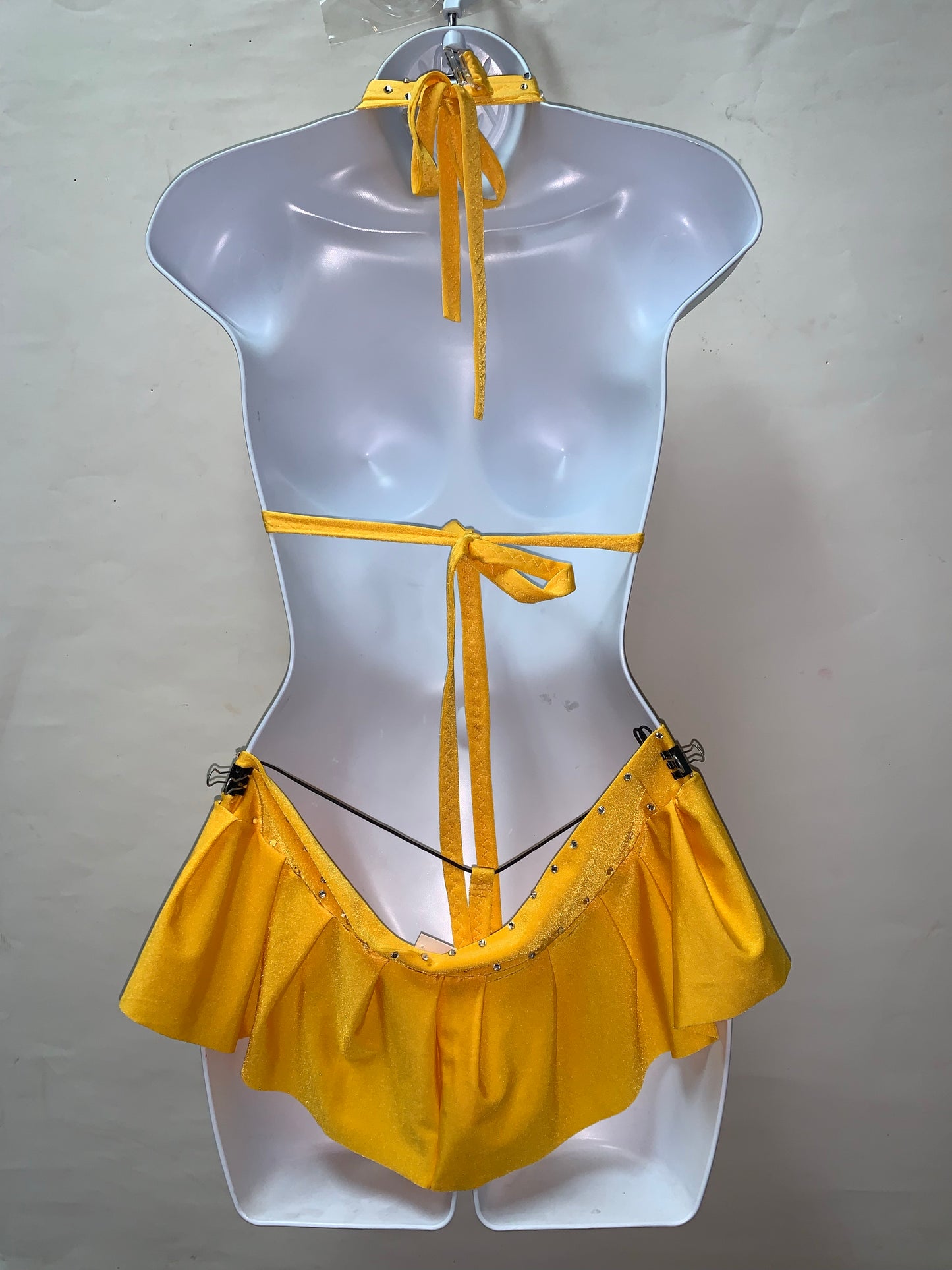 YELLOW THREE PIECE FRINGE SKIRT SET