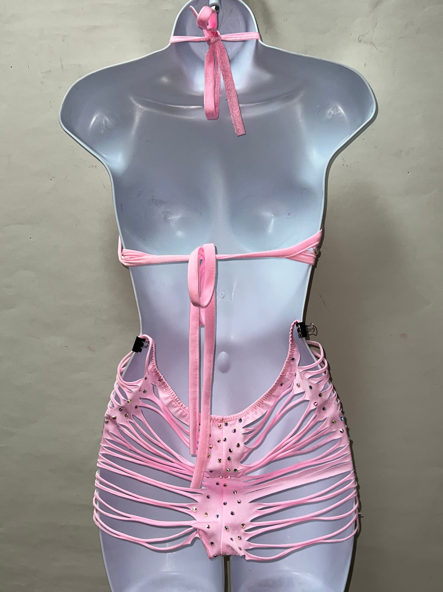 Two Piece Baby Pink Slit Short Set