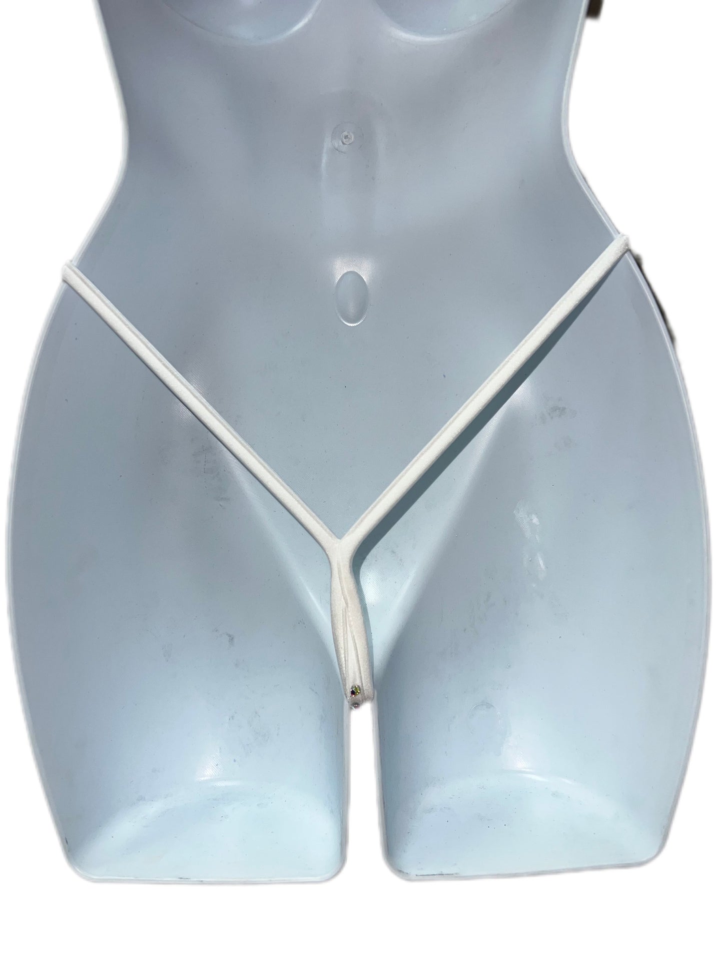 WHITE T-BAR THONG WITH RHINESTONES