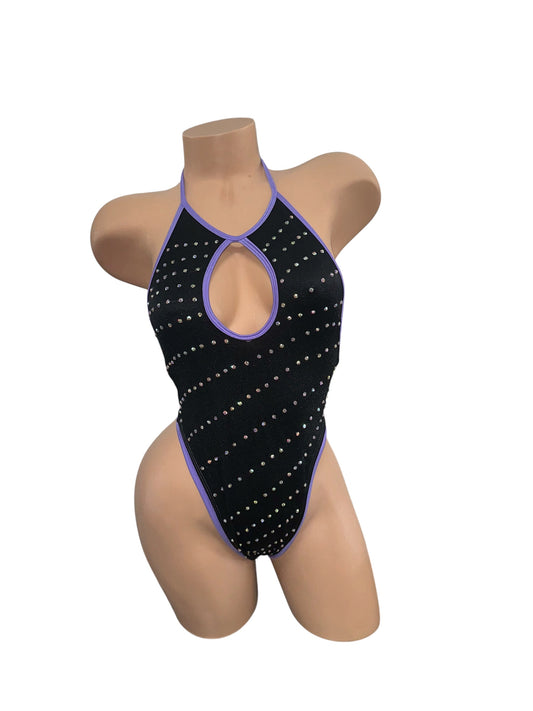 BLACK AND PURPLE BODYSUIT