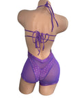 PURPLE SHORT SET WITH RHINESTONE STRING