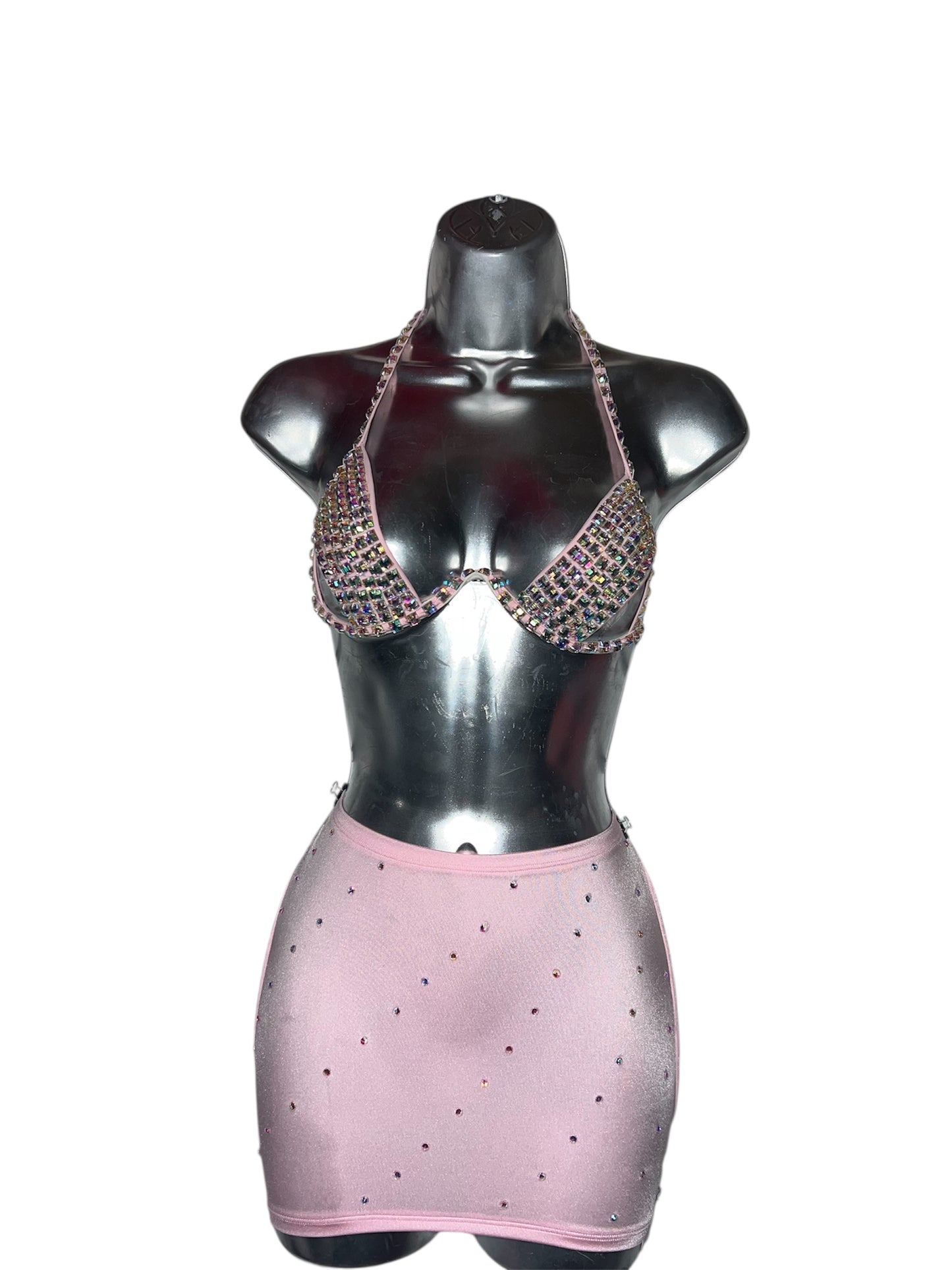 RHINESTONE BRA SKIRT SET