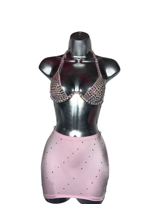 RHINESTONE BRA SKIRT SET