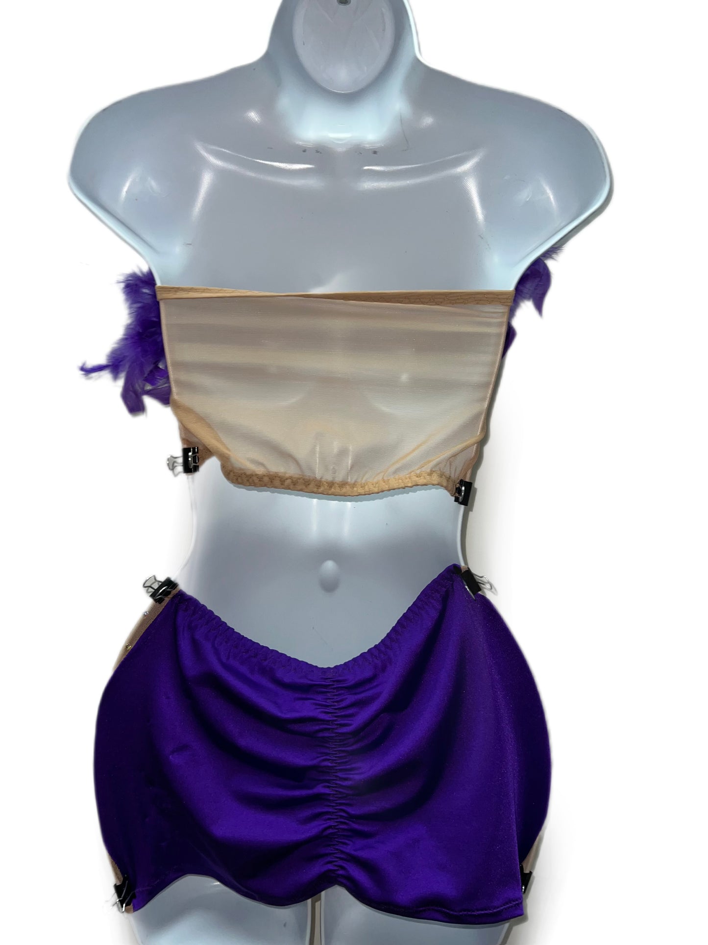 PURPLE FEATHER MESH SKIRT SET
