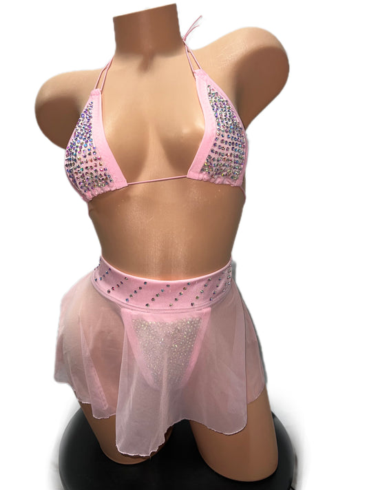 BABY PINK THREE PIECE SKIRT SET