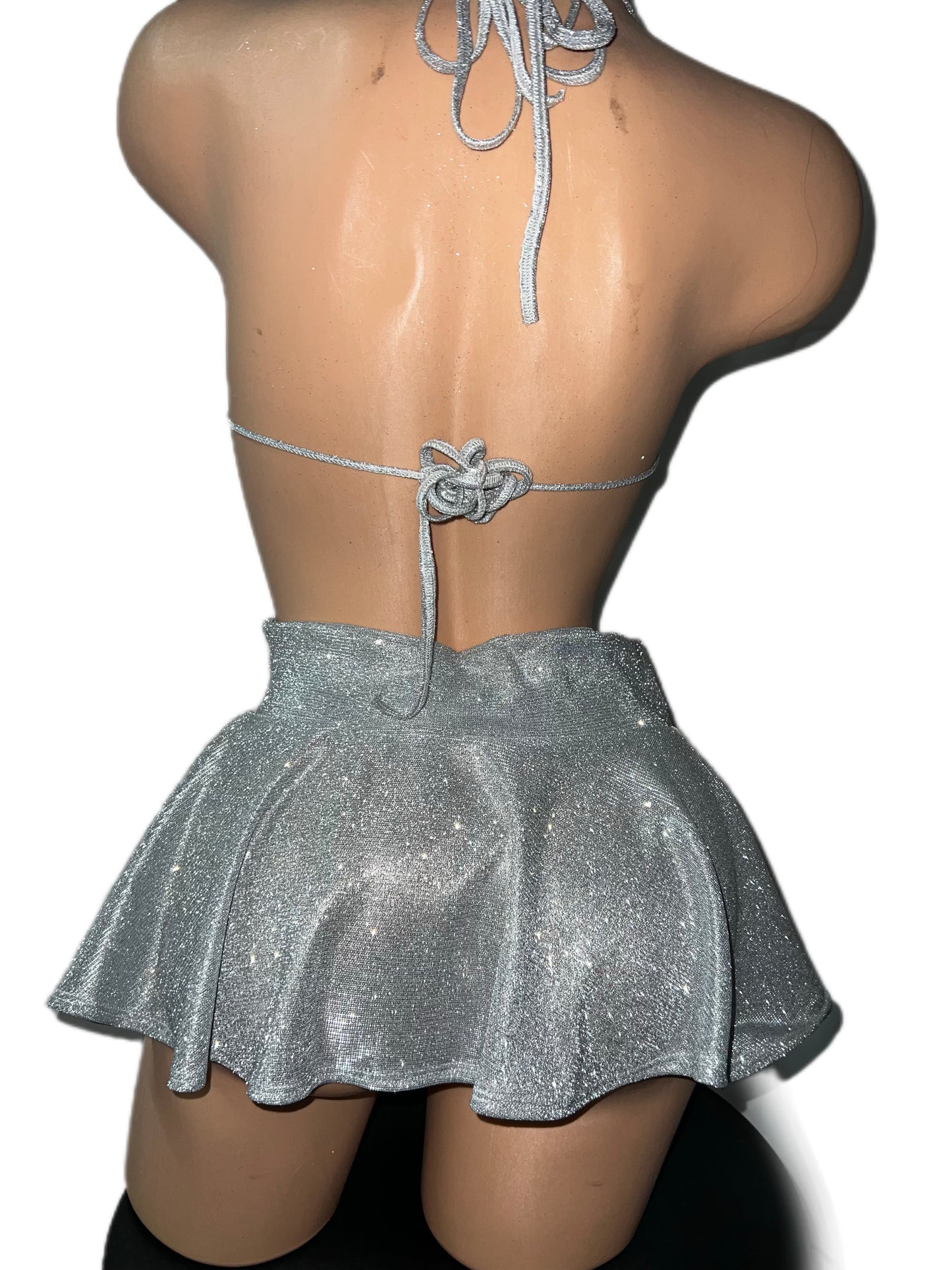 SILVER SPARKLE SKIRT SET