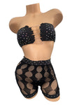 BLACK THREE PIECE NET SHORTS OUTFIT