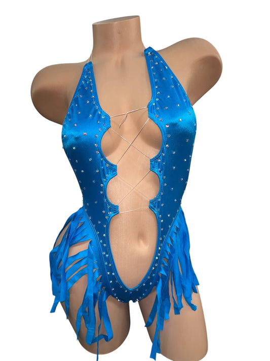BLUE BODYSUIT WITH FRINGE