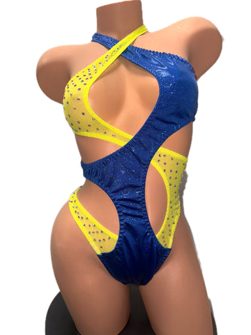 BLUE AND YELLOW BODYSUIT
