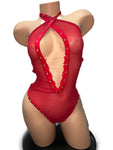 RED MESH BODYSUIT WITH BAREBACK ILLUSION