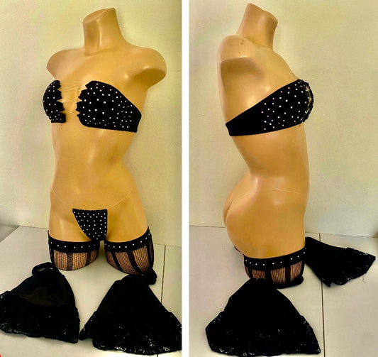 BLACK FOUR PIECE SET THIGH HIGH TIGHTS