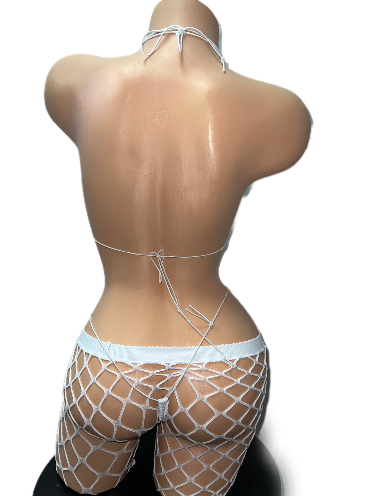 WHITE WITH HEMATITE RHINESTONES MICRO-KINI WITH HOSE