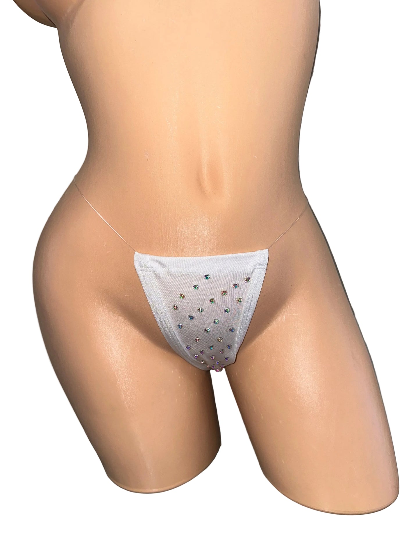 White Rhinestone Clear String Thong