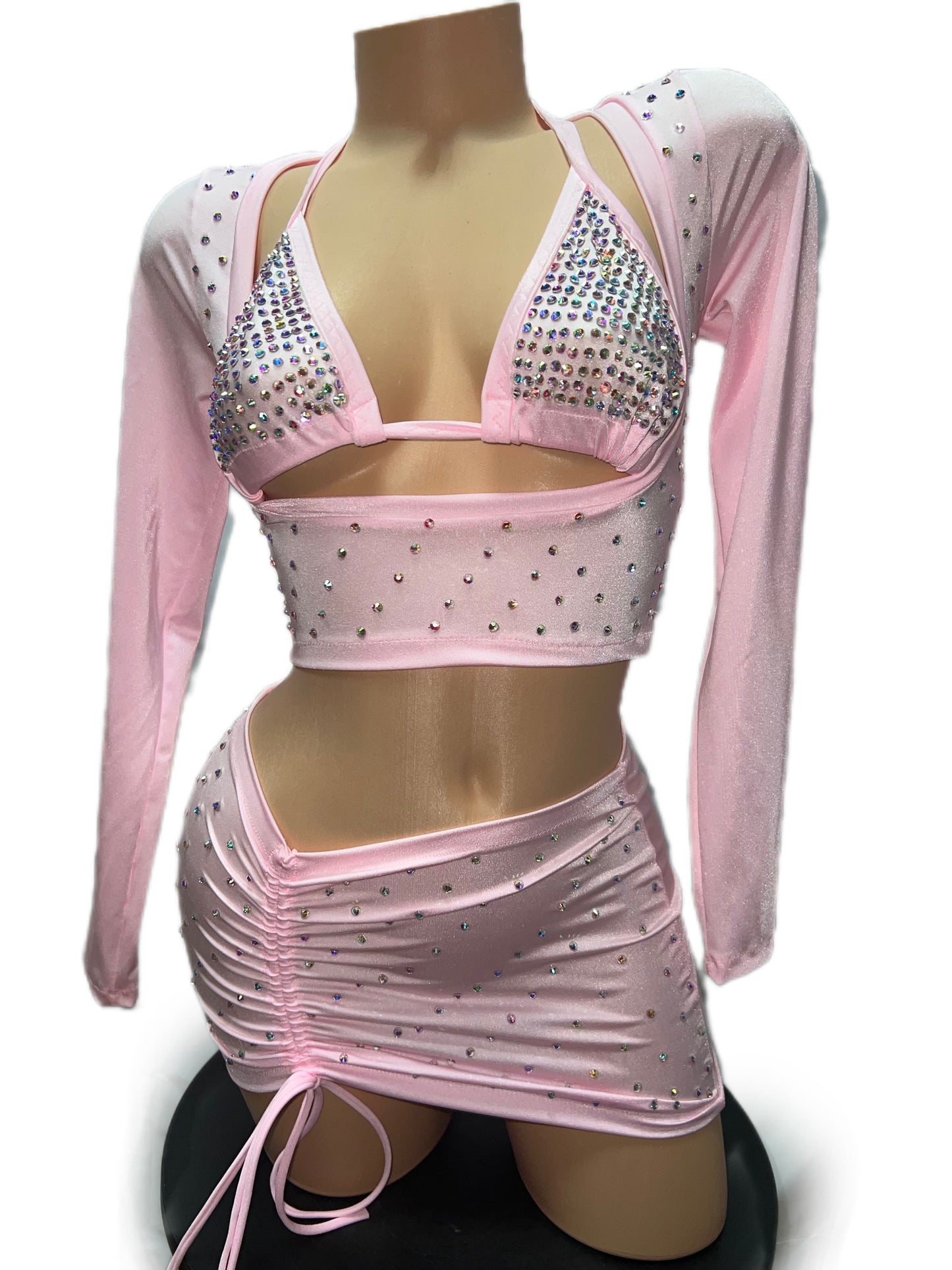 BABY PINK THREE PIECE SKIRT SET