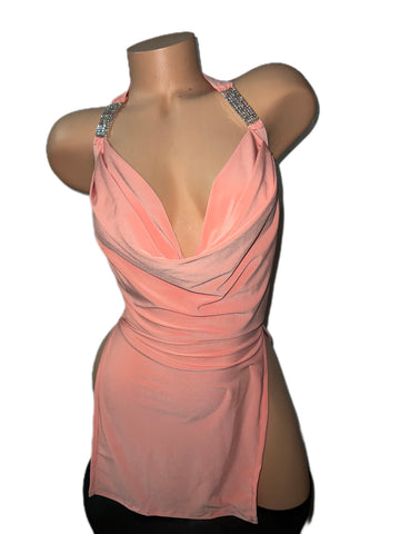 PEACH RHINESTONE DRESS