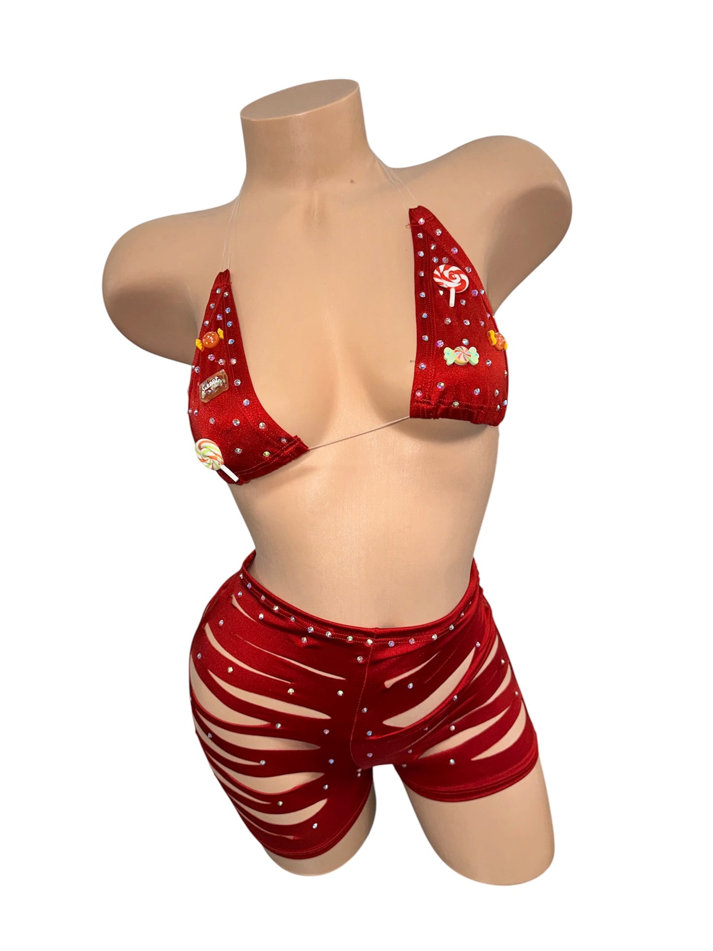 RED TWO PIECE SHORTS OUTFIT