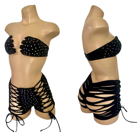 BLACK TWO PIECE SHORTS SET