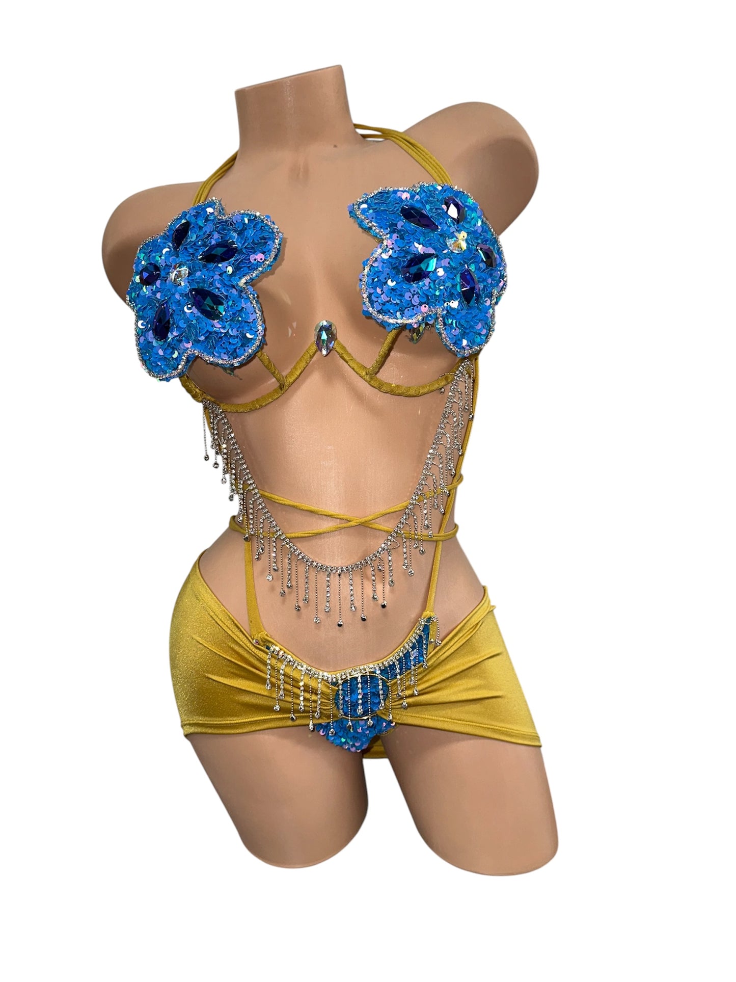 BLUE AND GOLD SKIRT SET