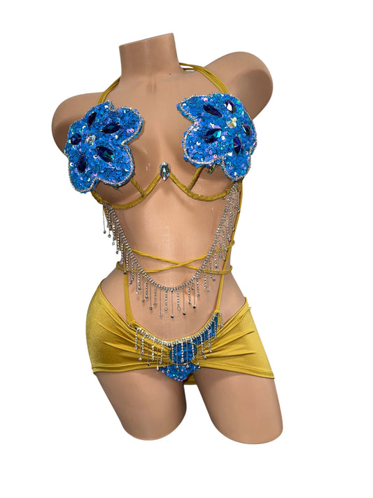 BLUE AND GOLD SKIRT SET