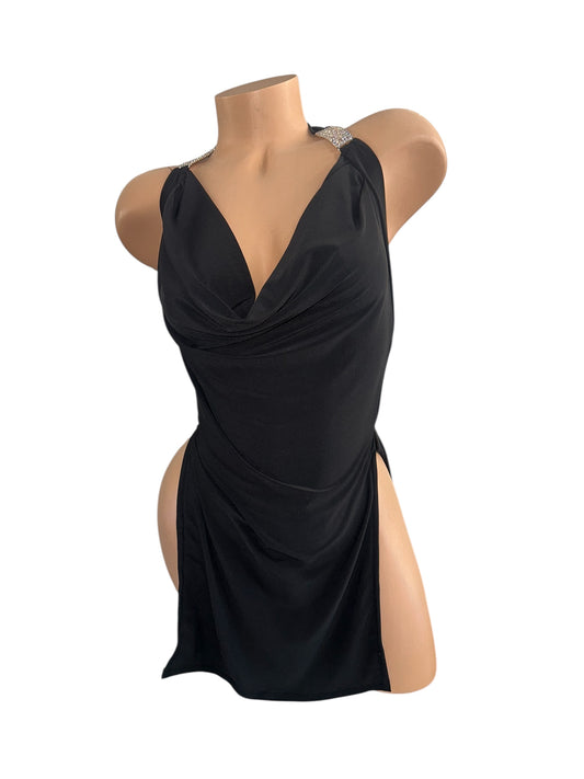 BLACK DRAPE DRESS