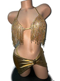 GOLD RHINESTONE BRA SKIRT SET