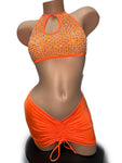 ORANGE FISHNET SKIRT SET