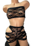 BLACK LACE SHORTS SET