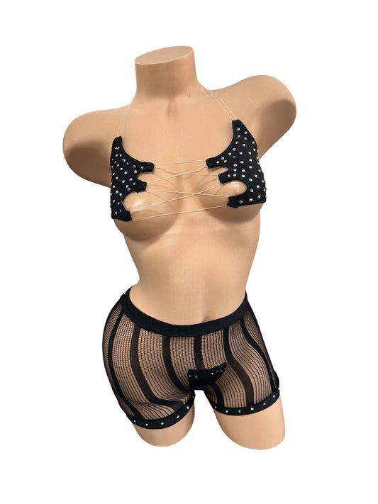 BLACK THREE PIECE NET SHORTS