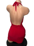 RED DRESS WITH RHINESTONE DETAIL