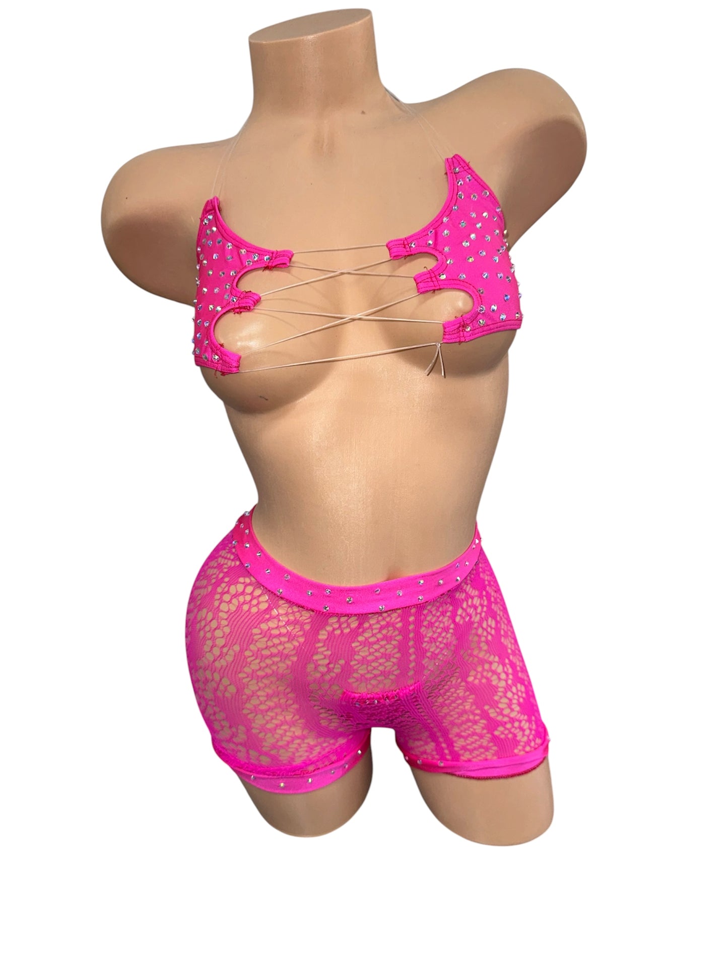 HOT PINK THREE PIECE SHORTS SET