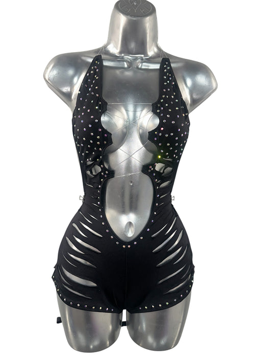 BLACK BODYSUIT WITH FRINGE