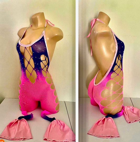 PURPLE AND PINK FULL LENGTH BODYSUIT