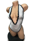 WHITE AND BLACK BODYSUIT WITH BAREBACK ILLUSION