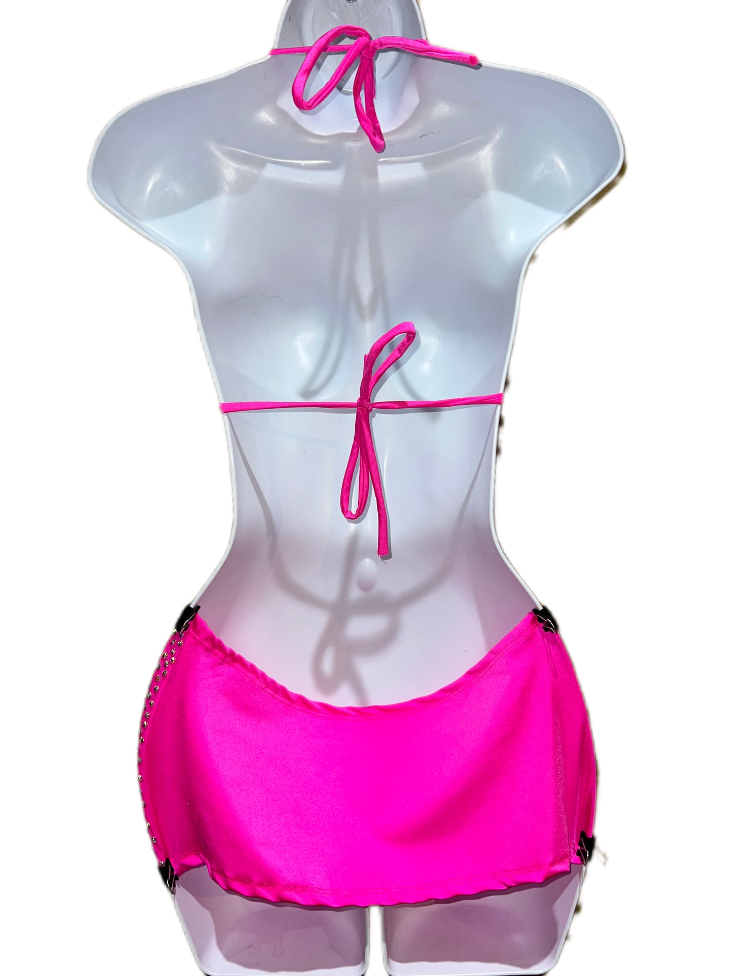 HOT PINK RHINESTONE SKIRT SET