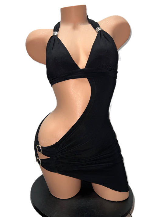 BLACK DRESS WITH SILVER DETAIL