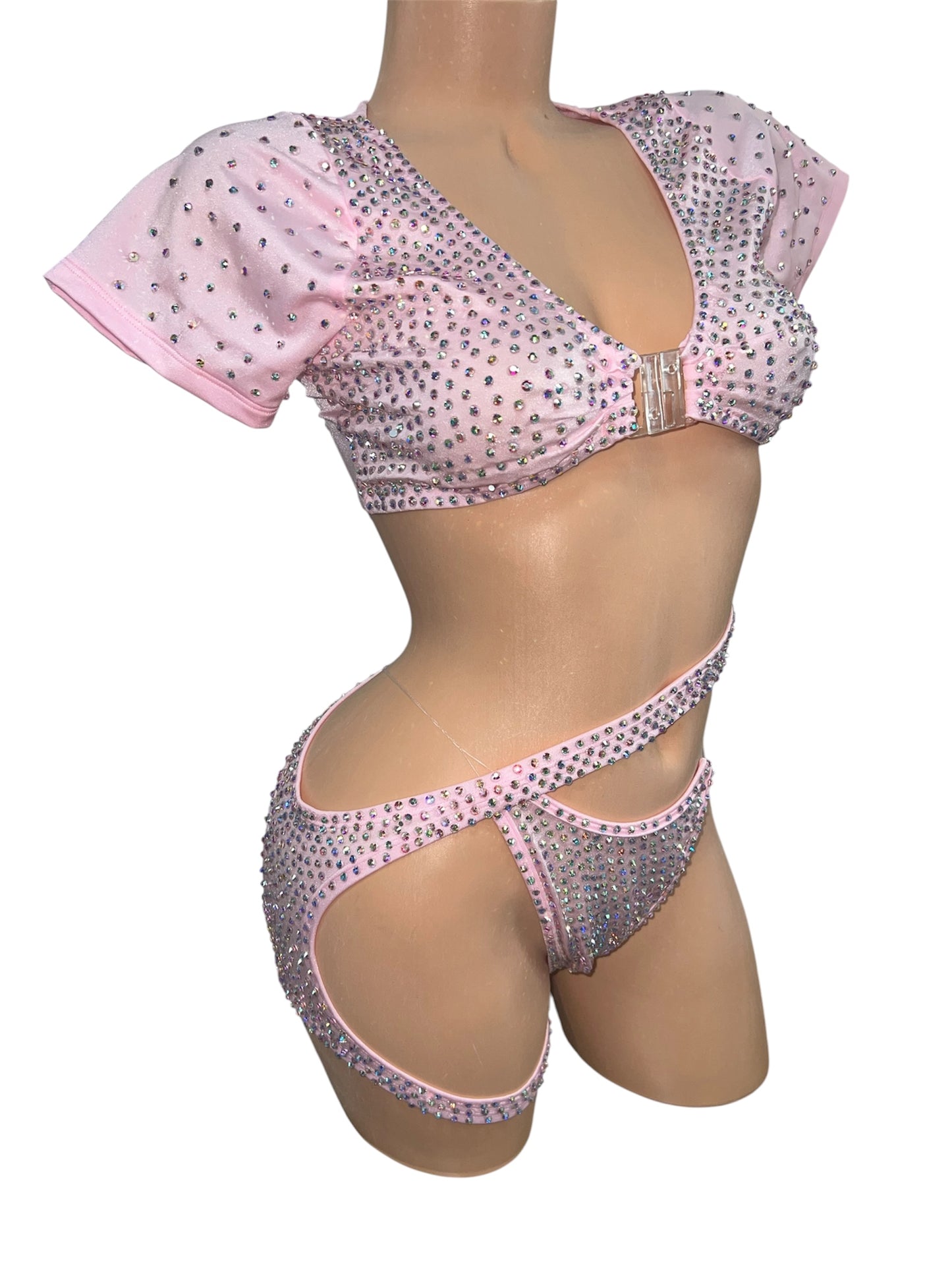 BABY PINK RHINESTONE THREE PIECE