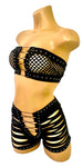 BLACK FISHNET SHORTS SET