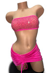 PINK FISHNET SKIRT SET