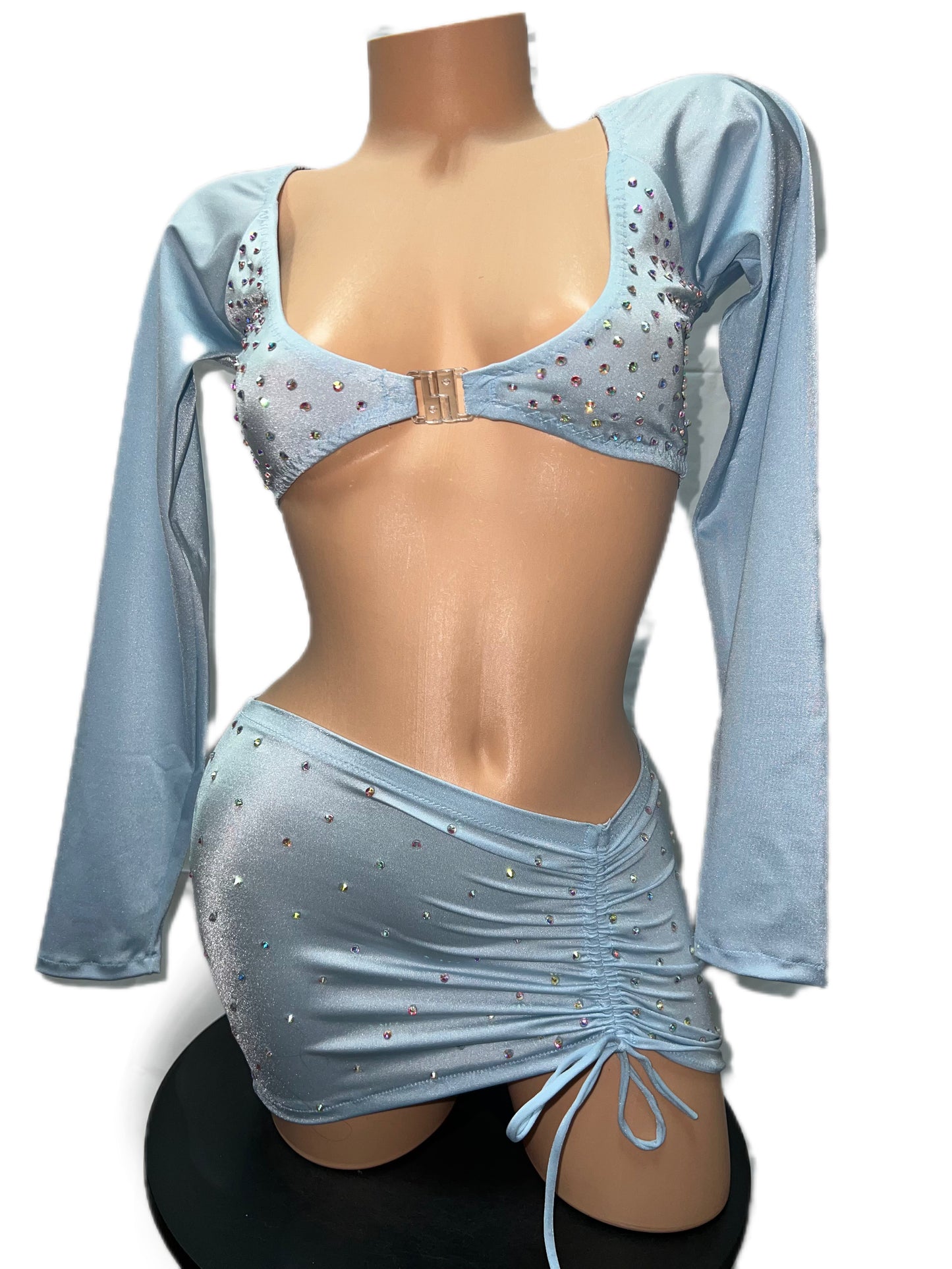 SKY BLUE LONG SLEEVE SKIRT SET
