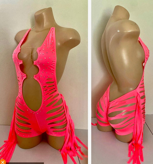 HOT PINK FRINGE SHORTS SET