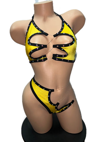 YELLOW AND BLACK CUT-OUT TWO PIECE