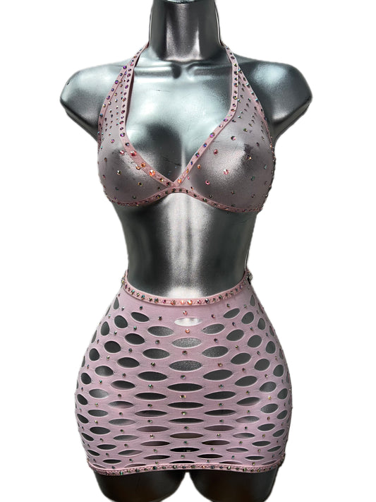 BABY PINK SKIRT SET TWO PIECE