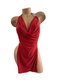 RED DRAPE DRESS