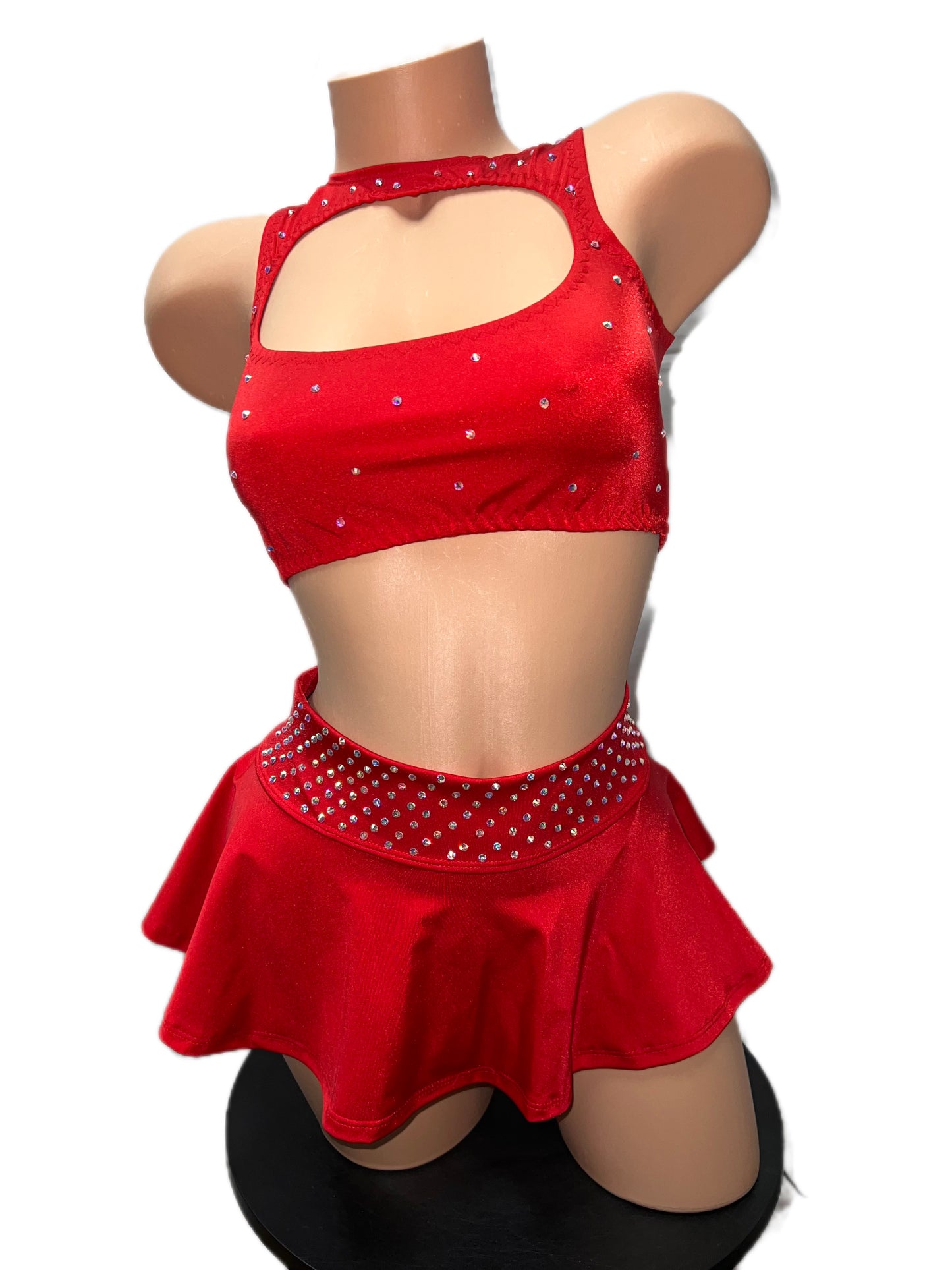 RED THREE PIECE SKIRT SET