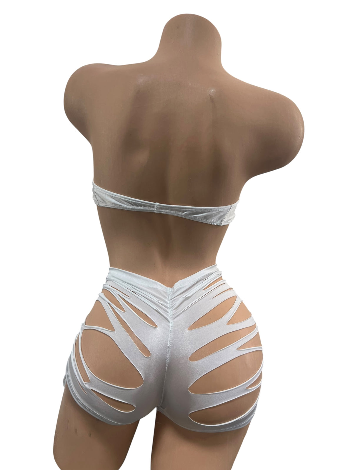 WHITE RIPPED SHORTS SET