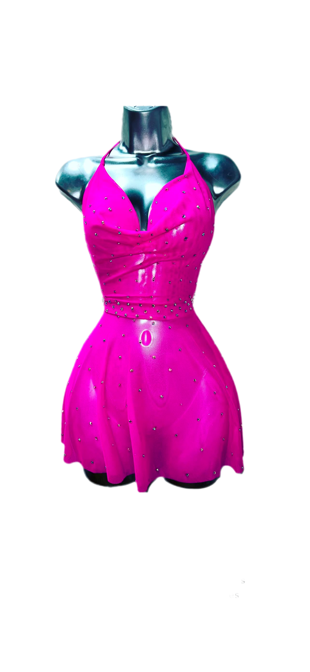 Pink Mesh Rhinestone Dress