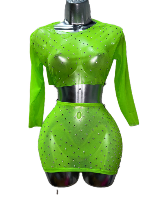 GREEN TWO PIECE SKIRT SET