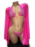 PINK WITH AB RHINESTONE MICRO-KINI WITH ROBE