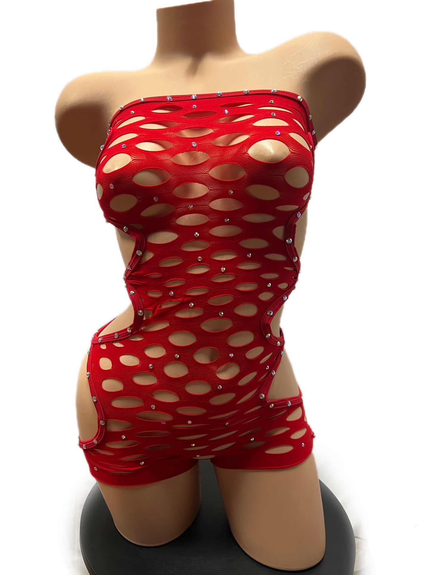 RED FISHNET ONE PIECE CUT-OUT