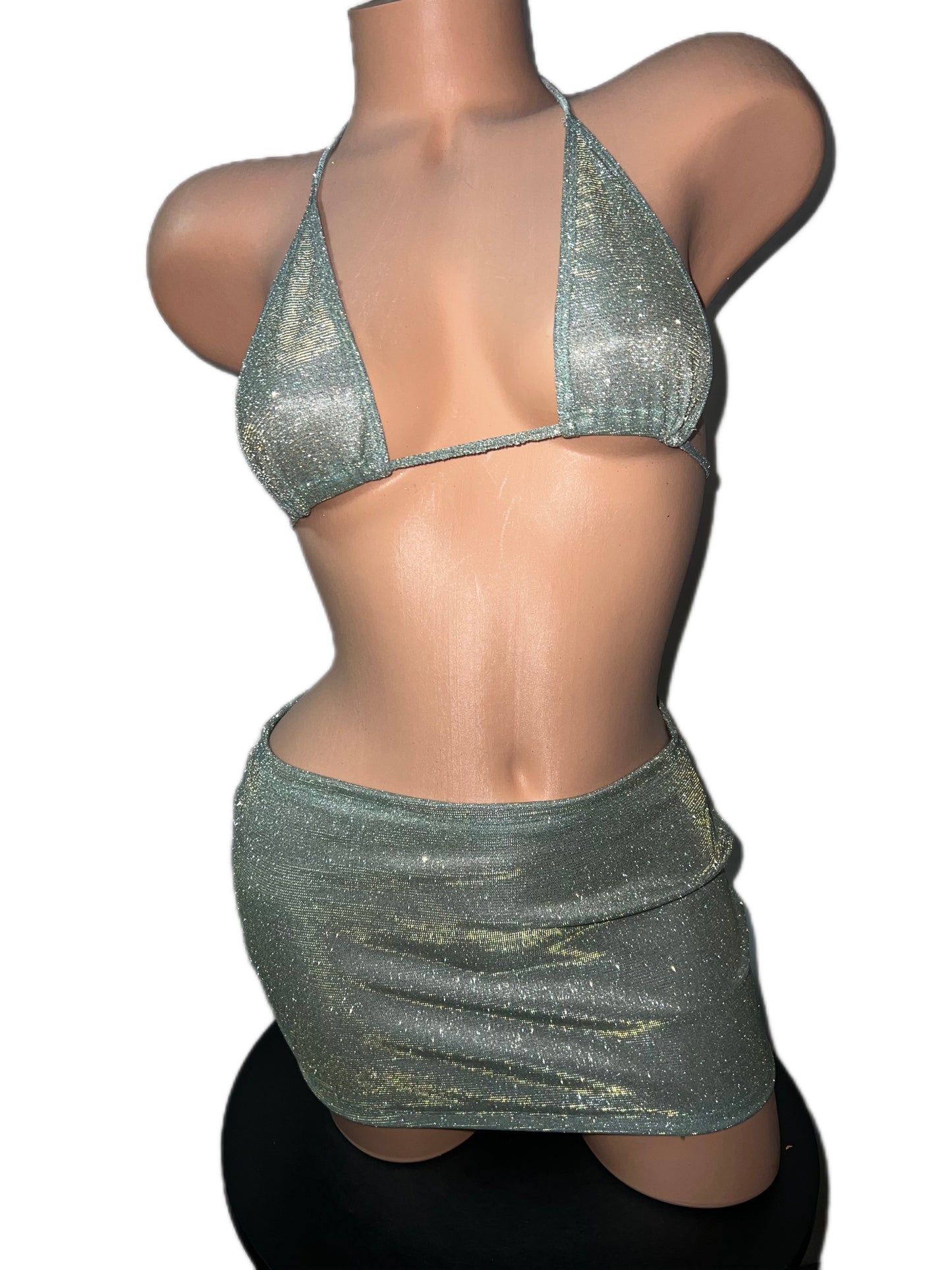 SILVER SPARKLY SKIRT SET
